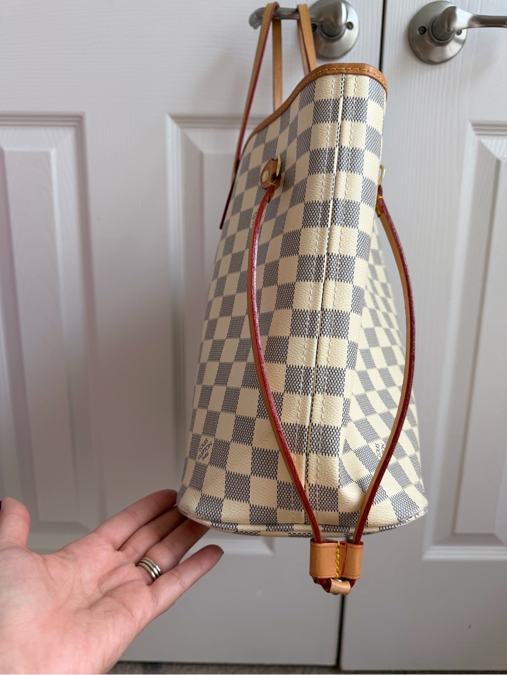 Fashion Inspired Checkered Canvas Tote Bag in Beige and Tan - Picture 6 of 16
